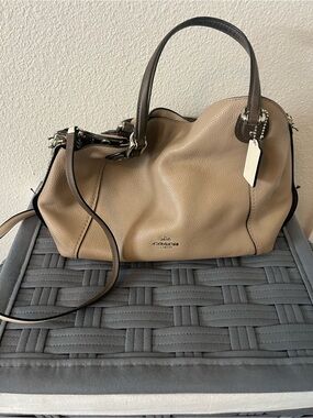 Coach Beige Pebbled Leather Satchel with Dark Trim